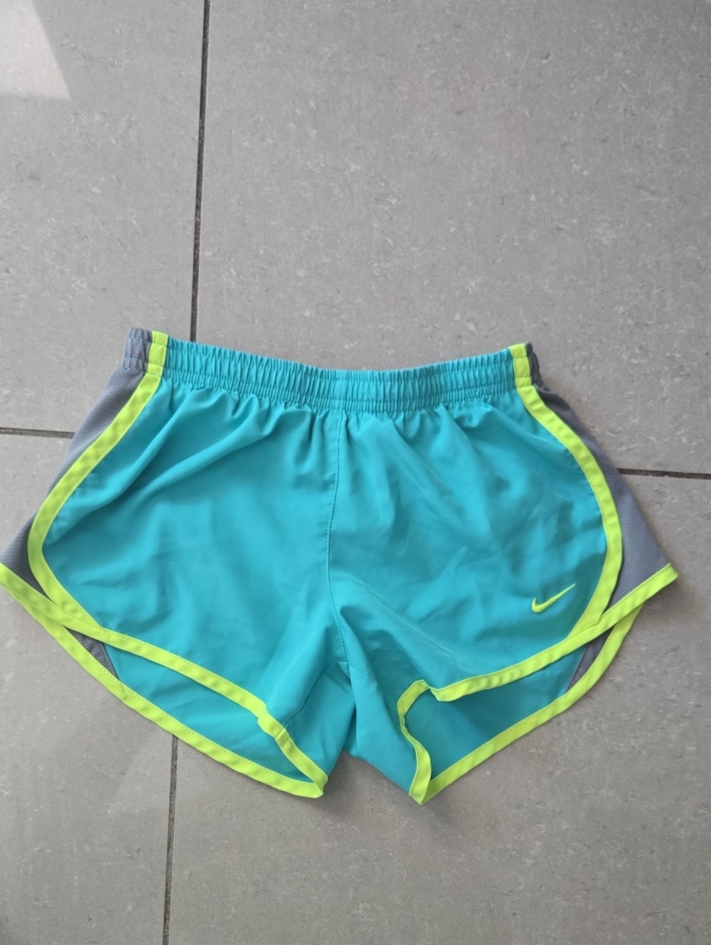 Nike Women’s Teal Athletic Shorts with Neon Yellow Trim